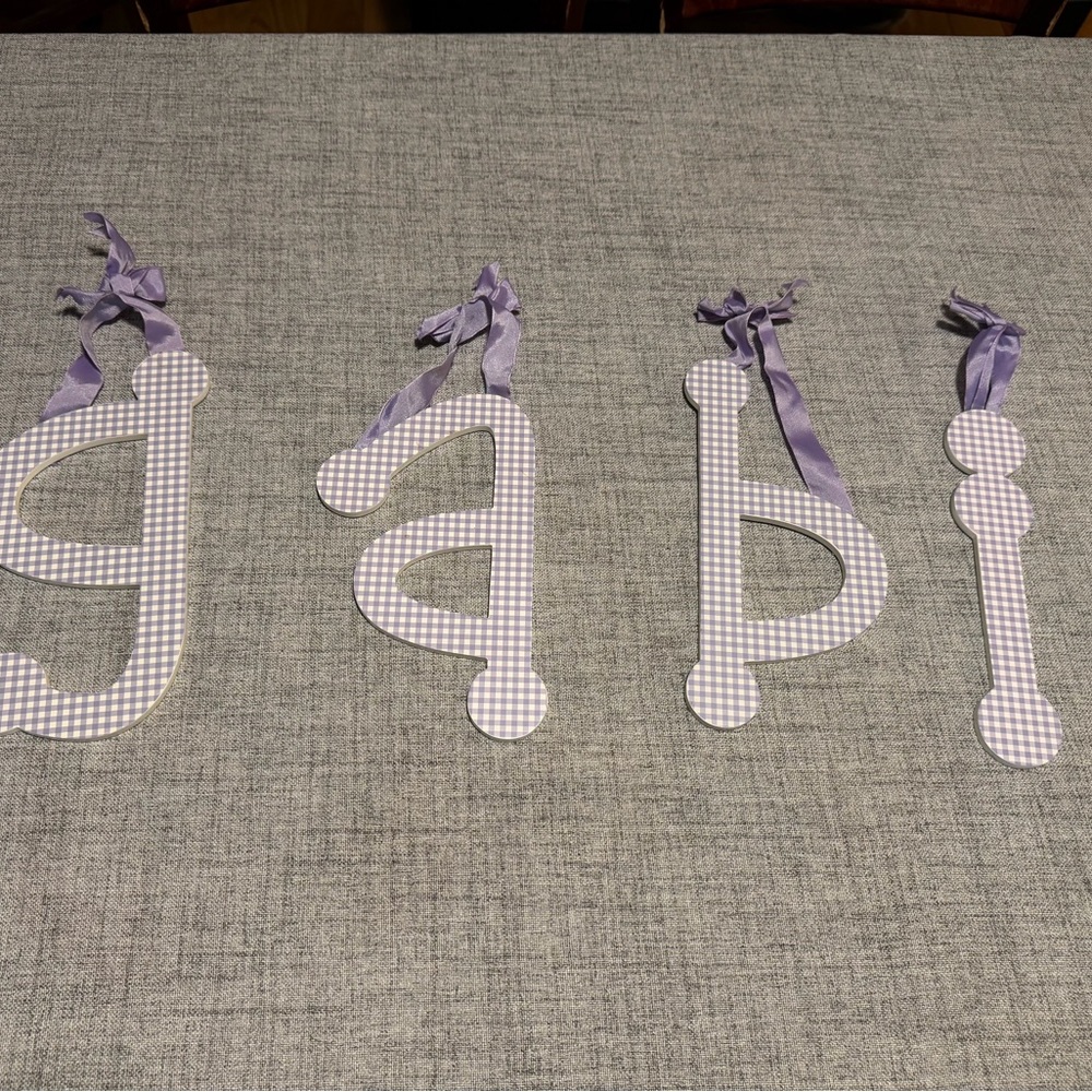 Lavender Gabi Gingham Wooden Letter Banner - Set of 4